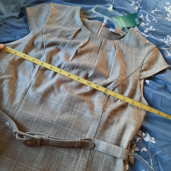 H&M Windowpane Plaid Belted Sheath Dress Office Work NWT!-  Beige/Gray, Size S - Picture 14 of 16